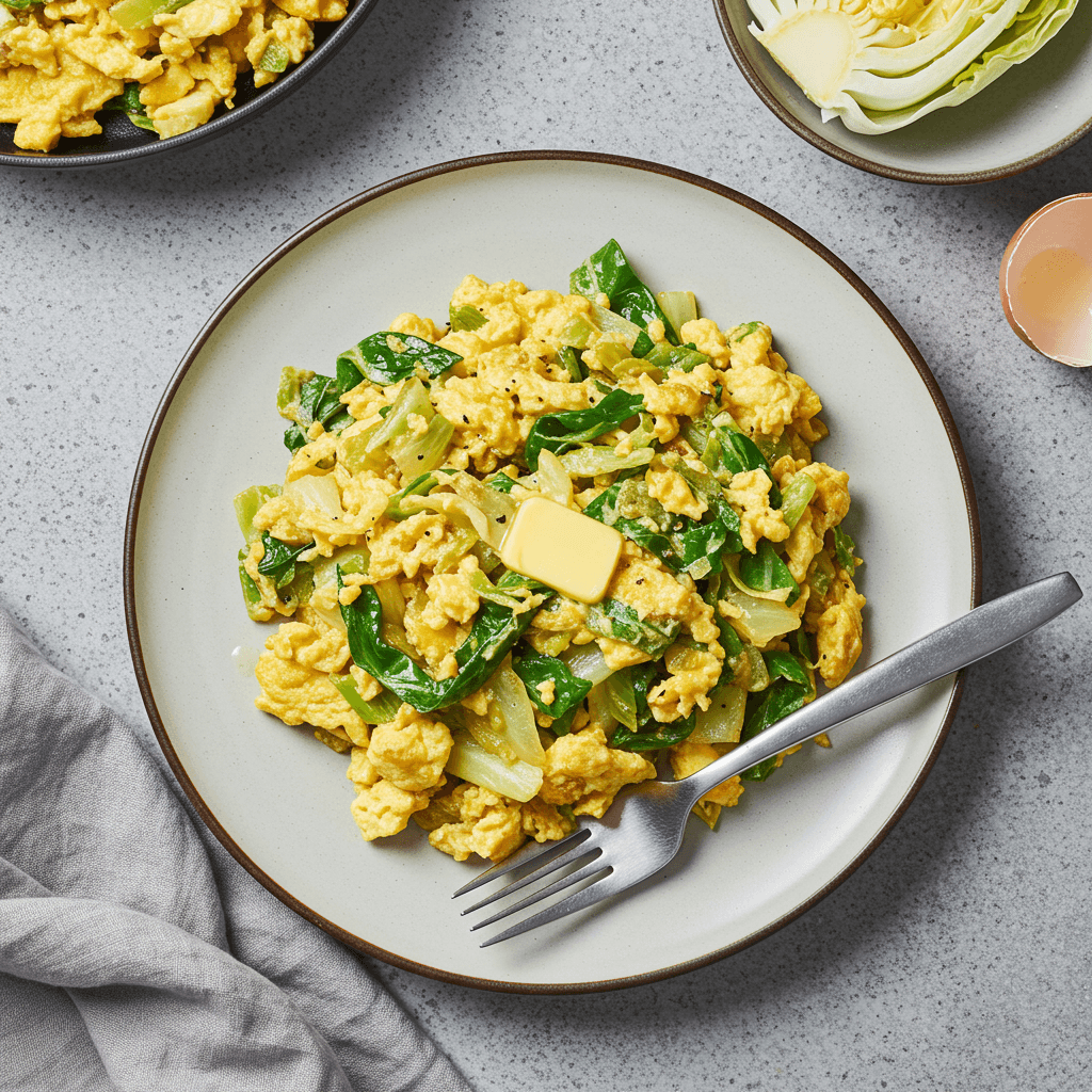 Chinese Cabbage Egg Cheese Scramble Lunch