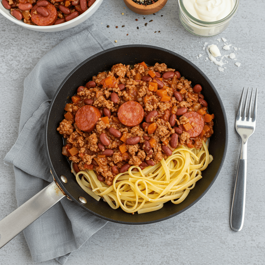 Hearty Pasta and Meat Skillet