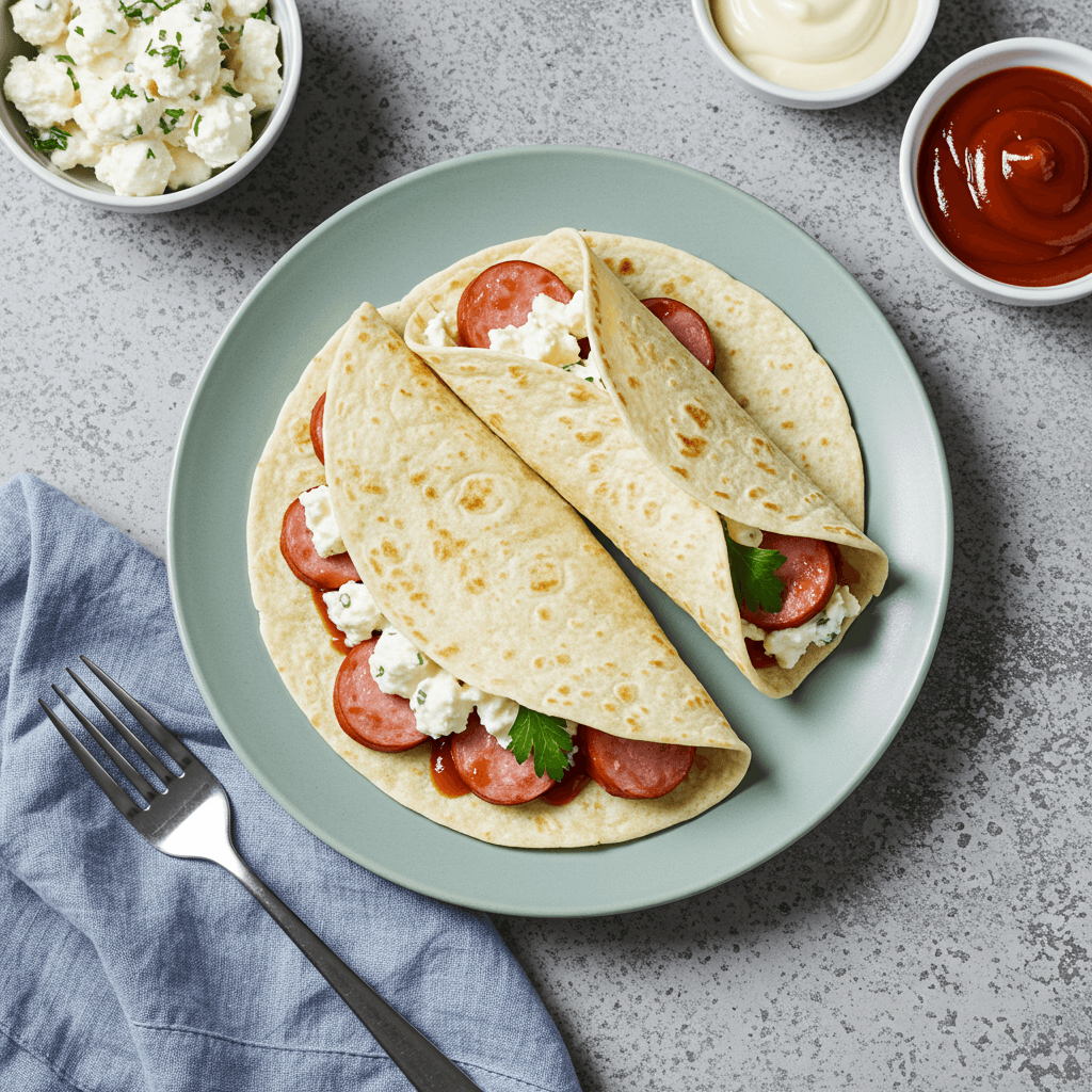 Sausage and Curd Cheese Tortilla Wraps