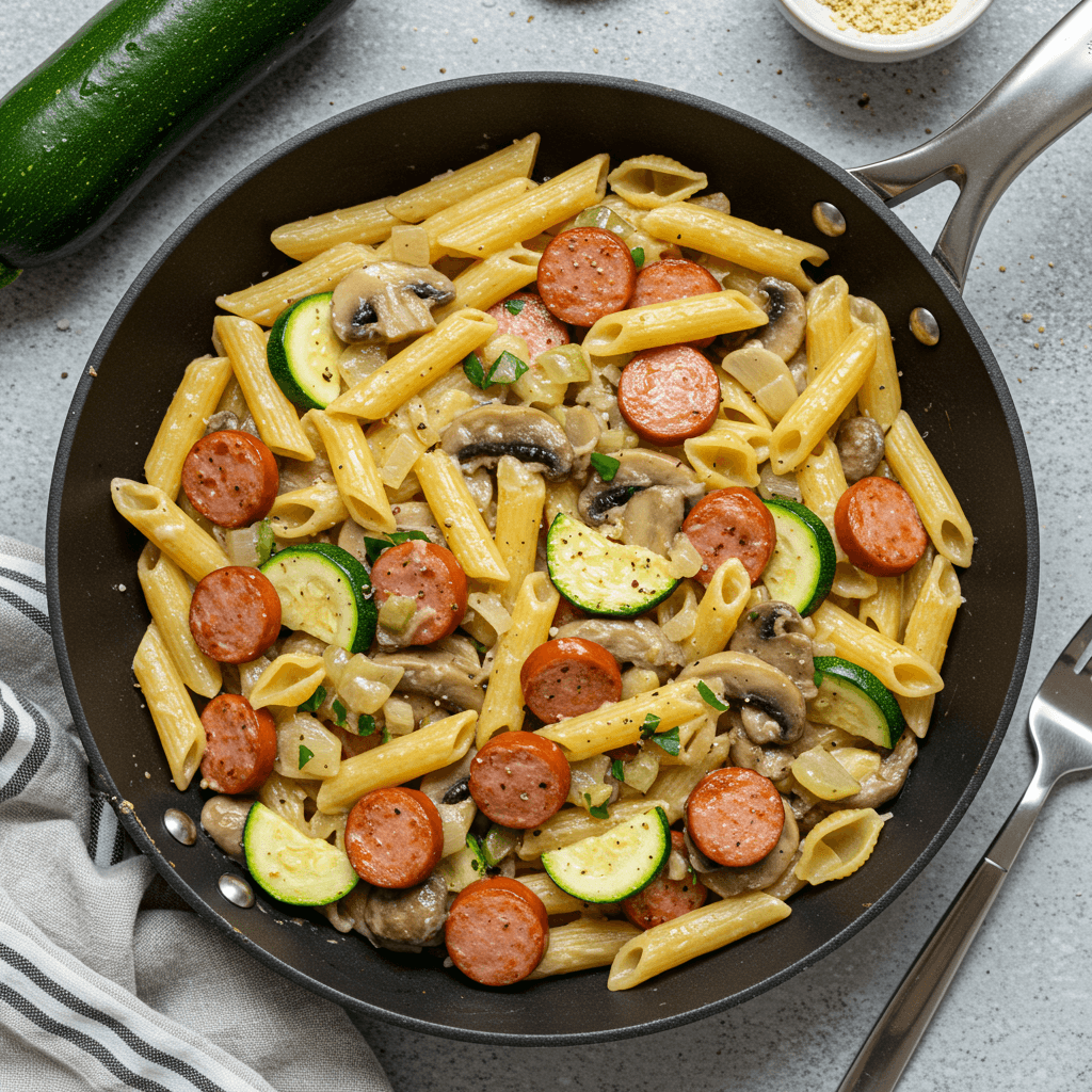 Sausage Zucchini Mushroom Pasta Skillet