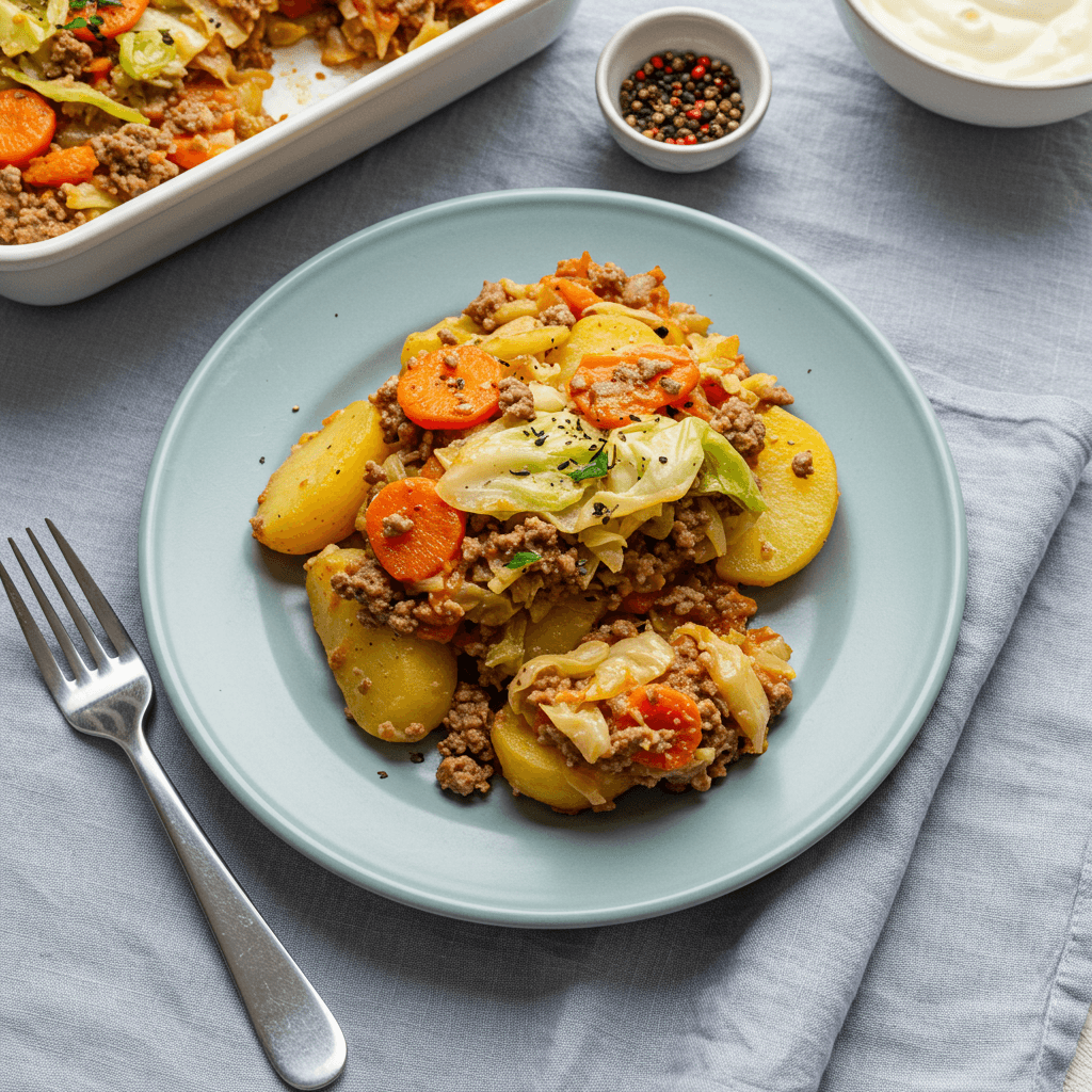 Simple Mince, Cabbage, and Potato Bake