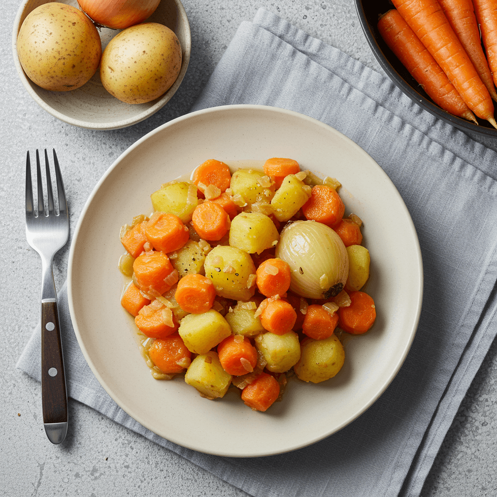 Bowl of simple potato carrot onion stew
