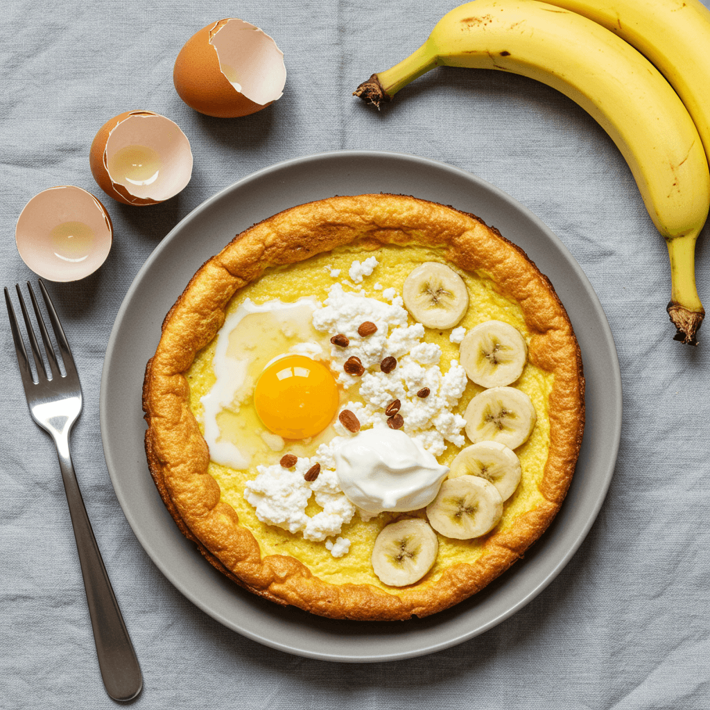 Saldus varškės ir bananų keptuvės blynas