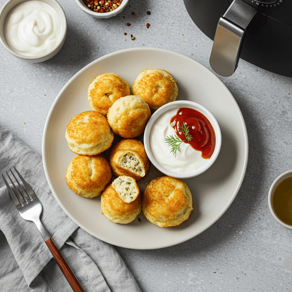 Air-Fried Dumplings with Creamy Dill Dipping Sauce