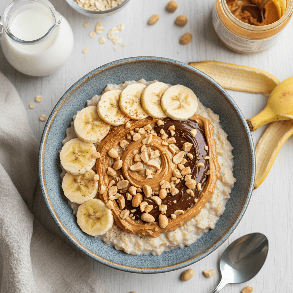 Avižinė košė su bananais ir riešutų sviestu