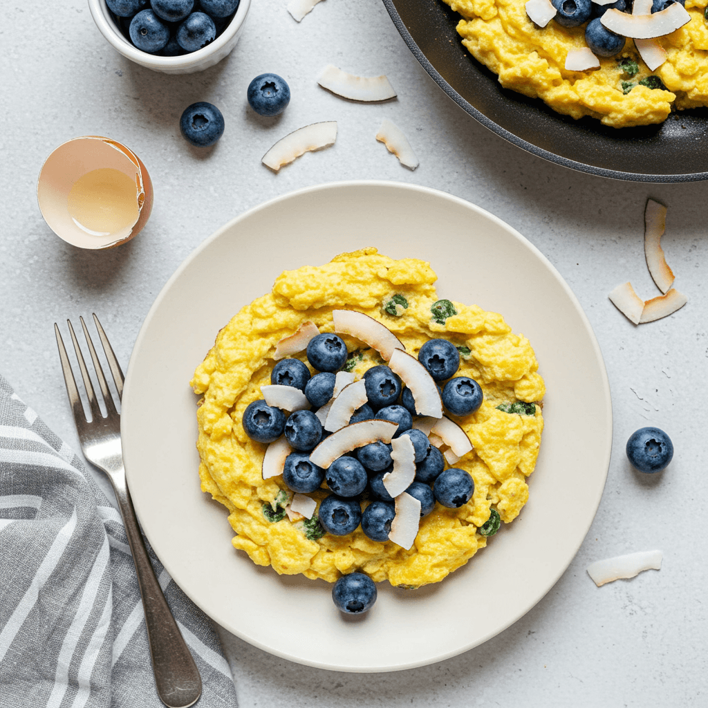Blueberry Coconut Scrambled Eggs Breakfast