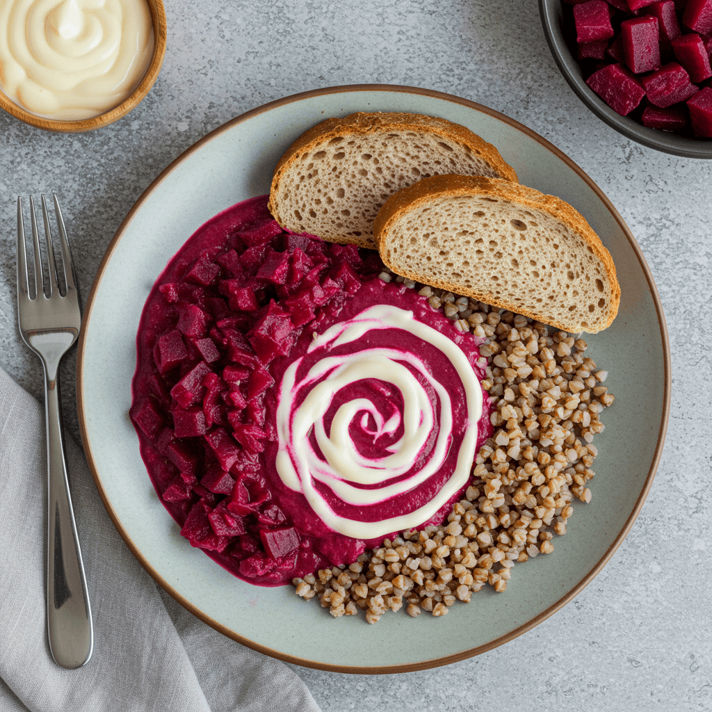 Budget Beetroot Buckwheat Bowl with Cheesy Swirl