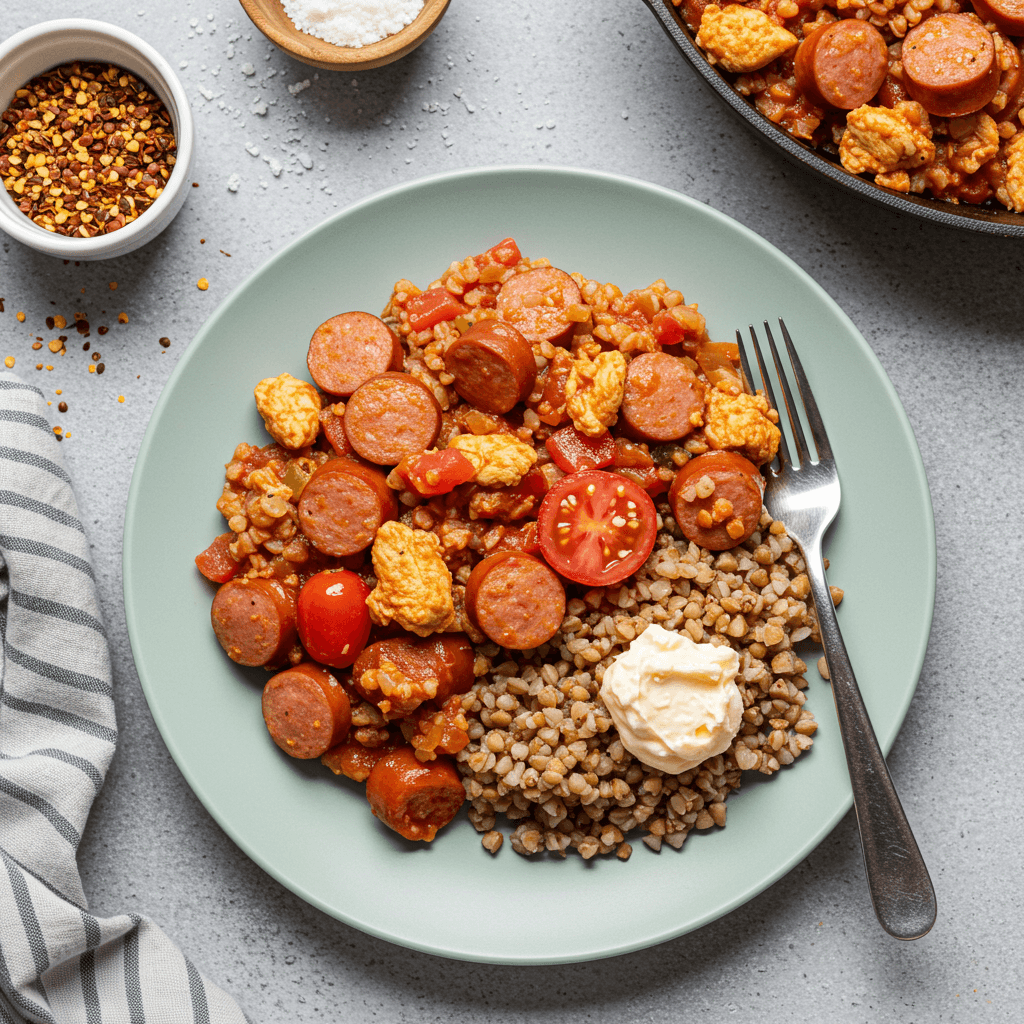 Budget Chicken Sausage Tomato Grains Skillet