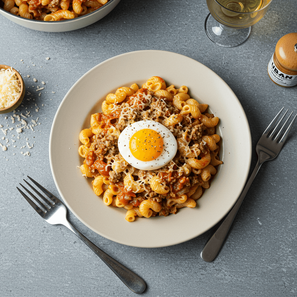 Budget Meat, Pasta, and Egg Dinner