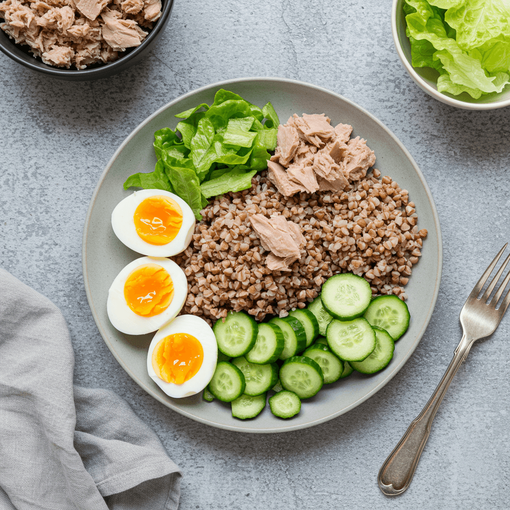 Budget Tuna Buckwheat Bowl with Fresh Veggies