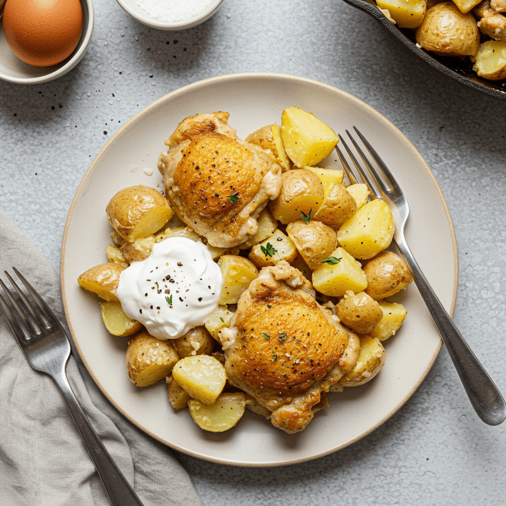 Creamy chicken and potato skillet with a creamy sauce