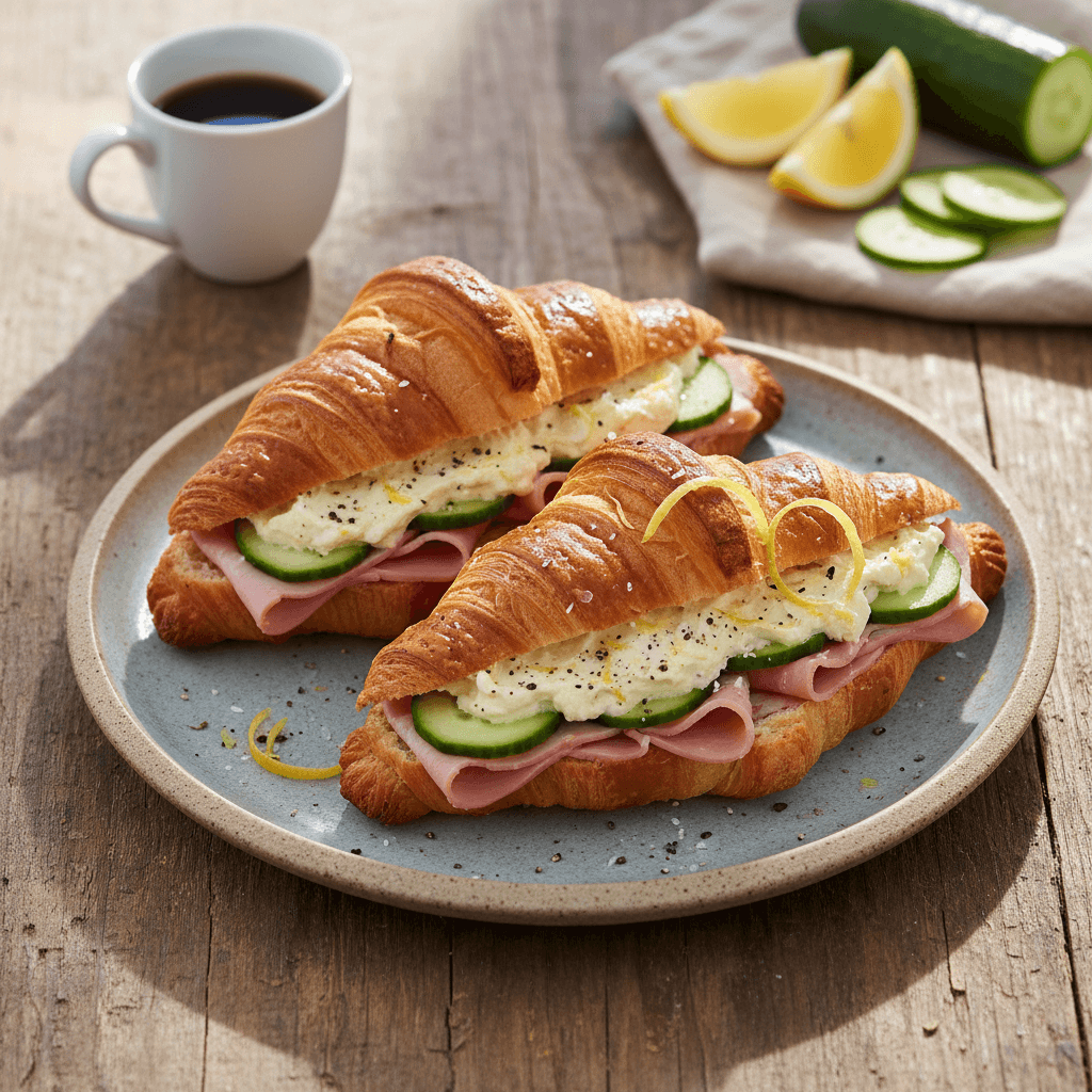 Croissant with Ham, Cucumber, and Lemon Spread
