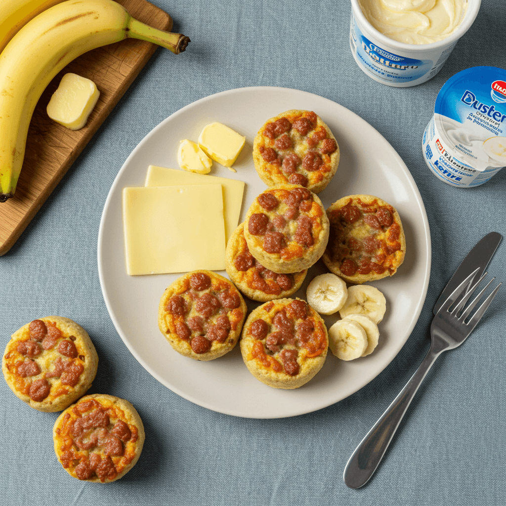 Duonos kąsneliai su dešra ir bananais