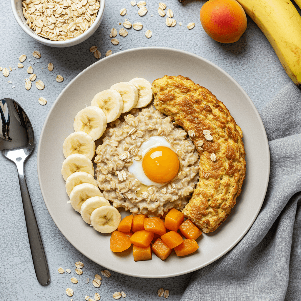 Egg Enriched Oatmeal with Banana and Apricot