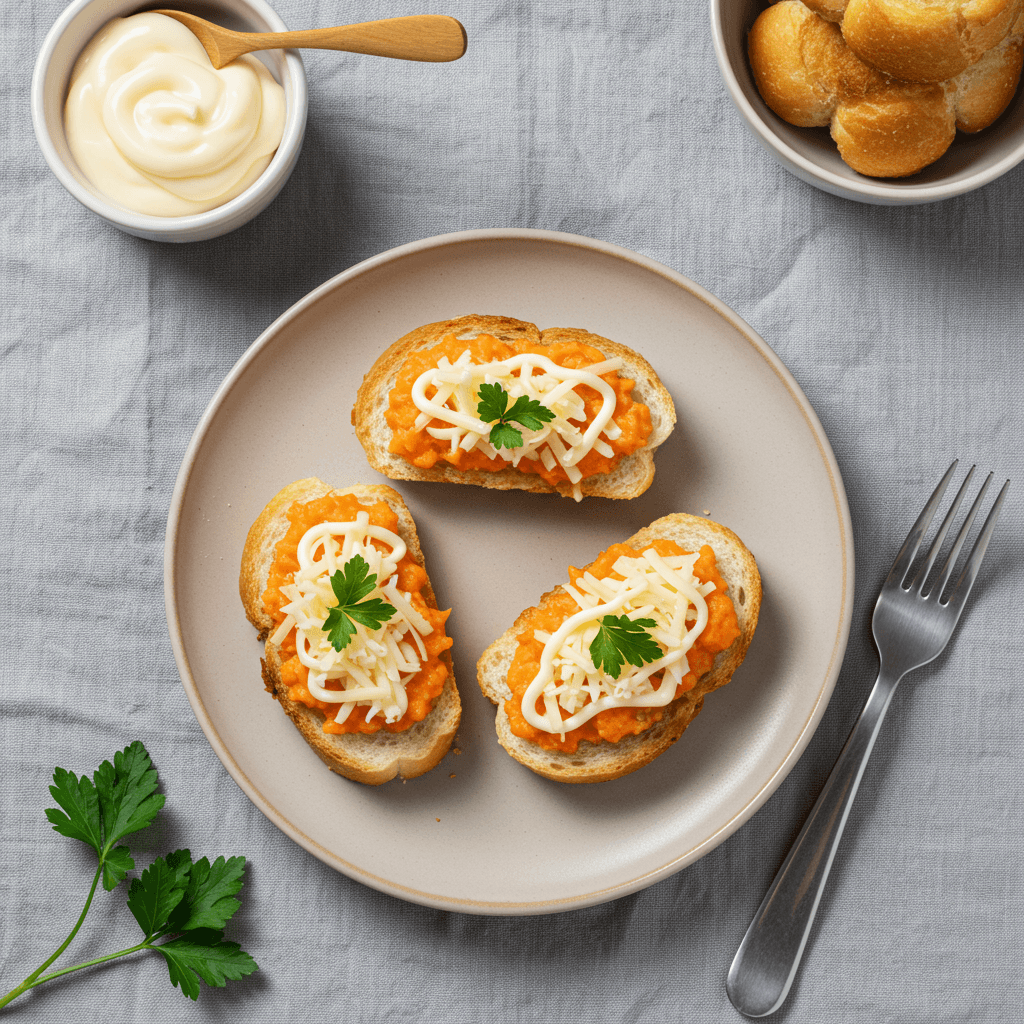 Fried Bread Snack with Cheese and Carrot Mayonnaise
