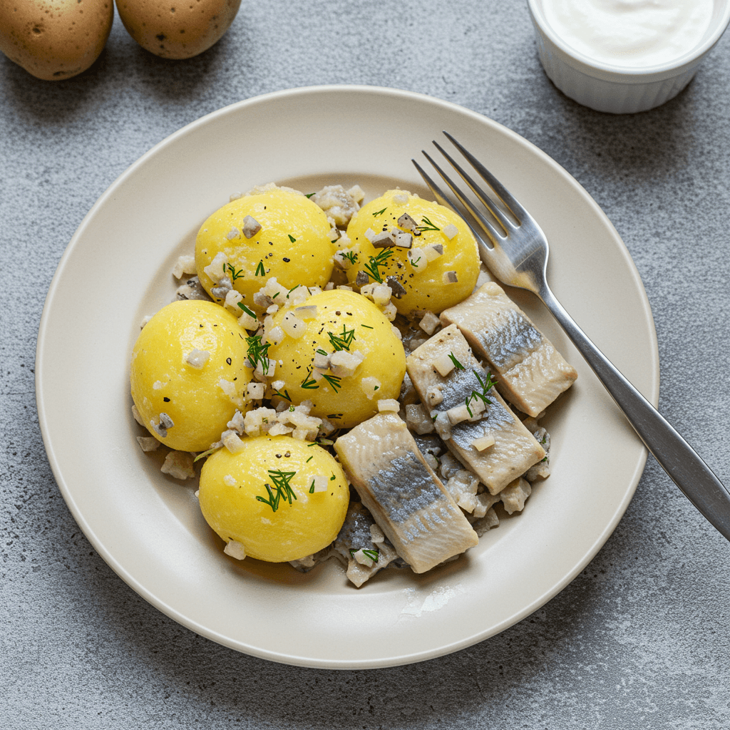 Simple herring and potato salad with kefir dressing