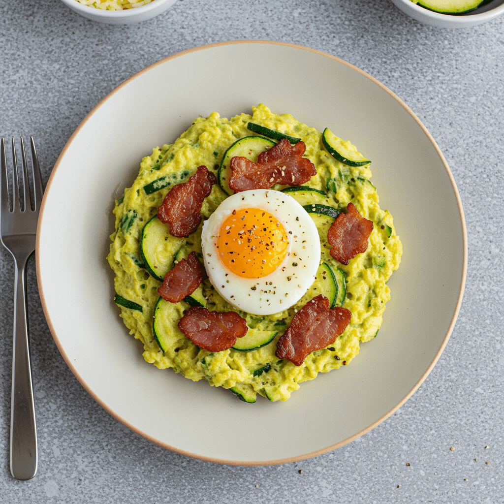 Keto Zucchini Bacon and Cheese Scramble
