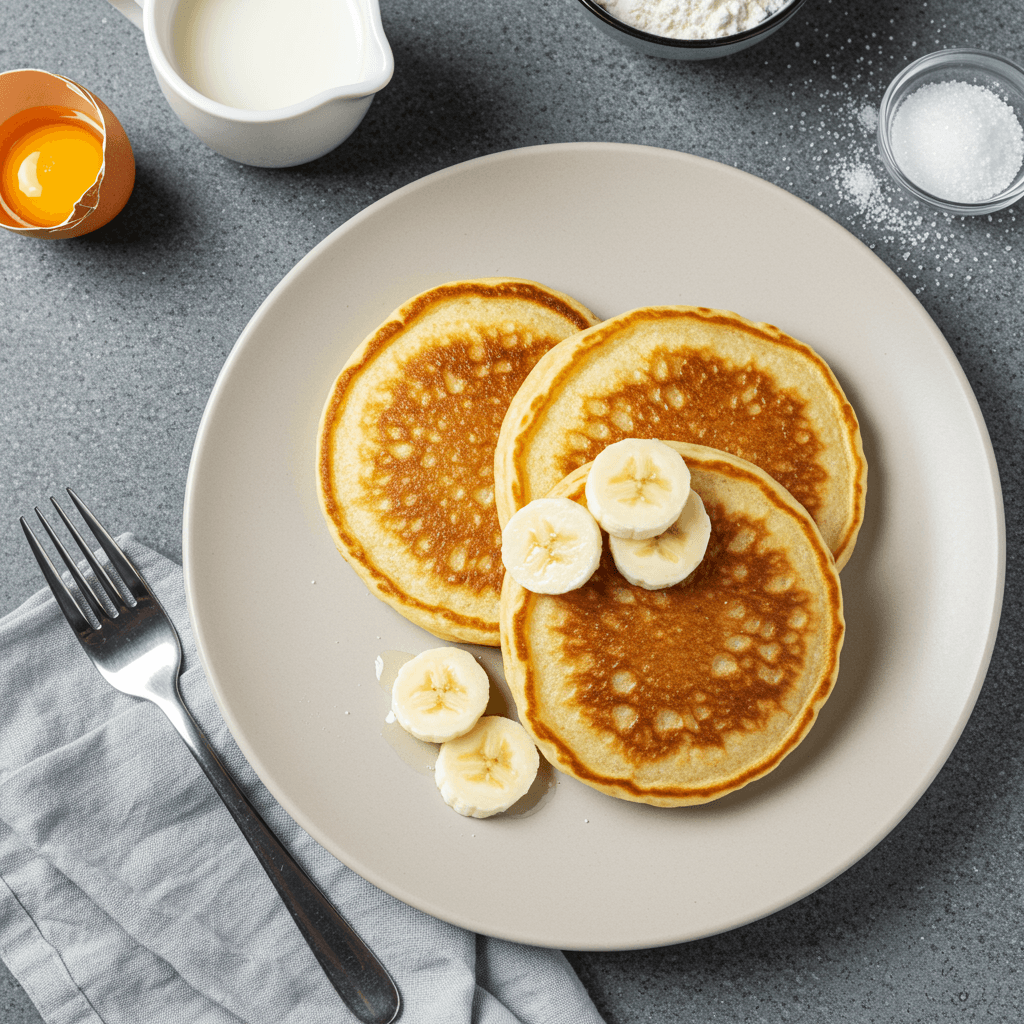Stack of golden fluffy pancakes with fresh berries and maple syrup, perfect for a child's breakfast.