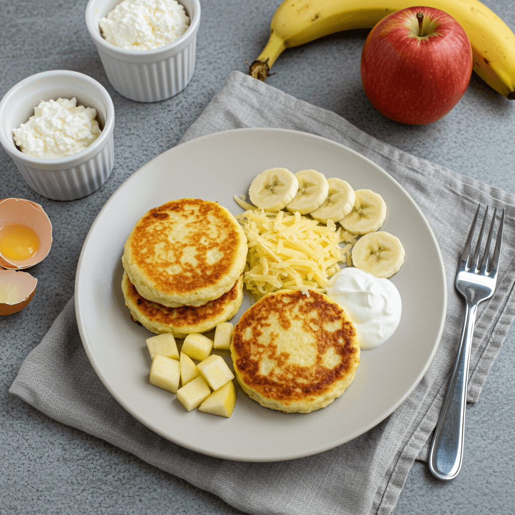 Low Calorie Curd Cheese Pancakes with Fruit