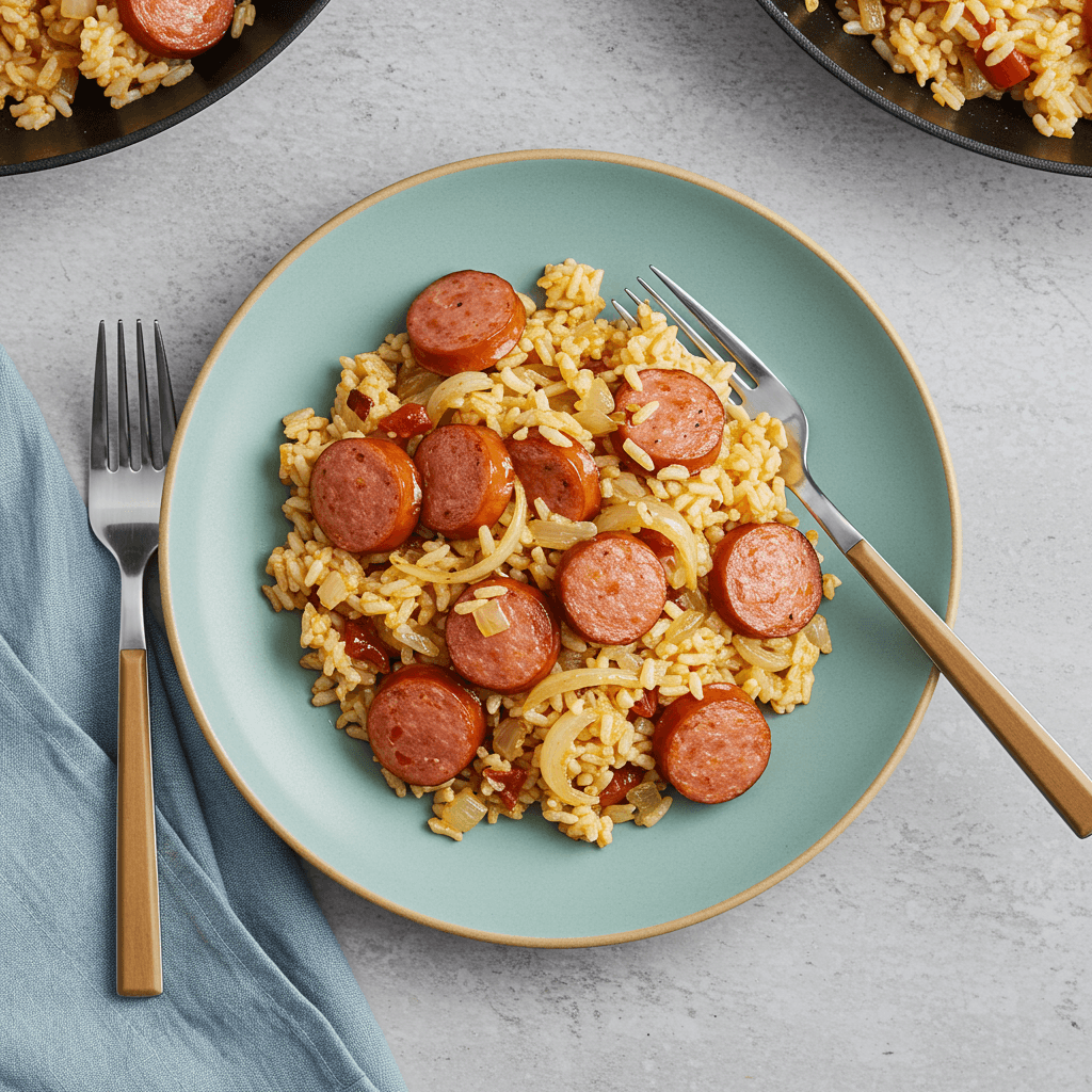 Quick Sausage Onion Rice Skillet