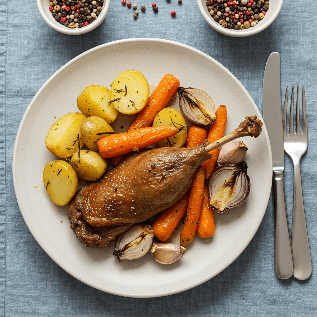 Roasted Duck Quarters with Root Vegetables Lunch