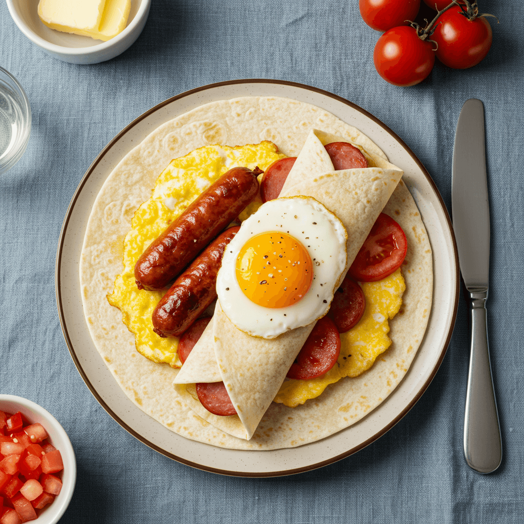 Royal Breakfast Tortilla Wrap with Sausage and Egg