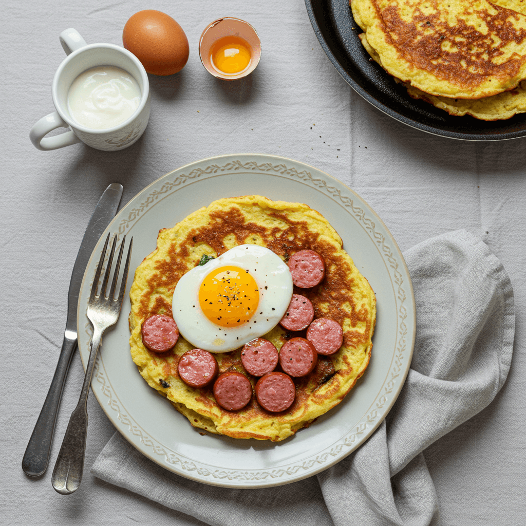 Royal Sausage and Egg Savory Pancake Lunch