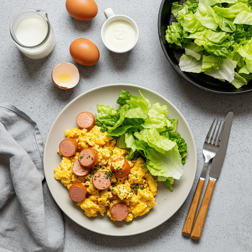 Sausage and Egg Skillet with Simple Lettuce Salad