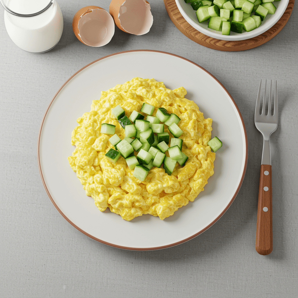 Scrambled Eggs with Milk and Cucumber Breakfast