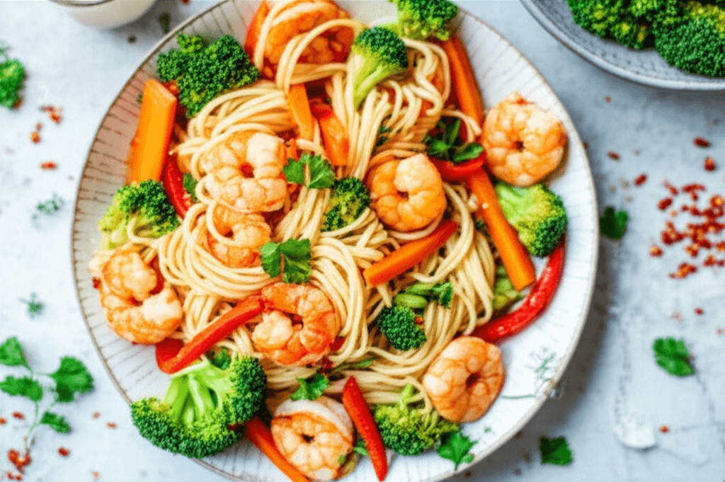 Shrimp with Vegetables and Noodles