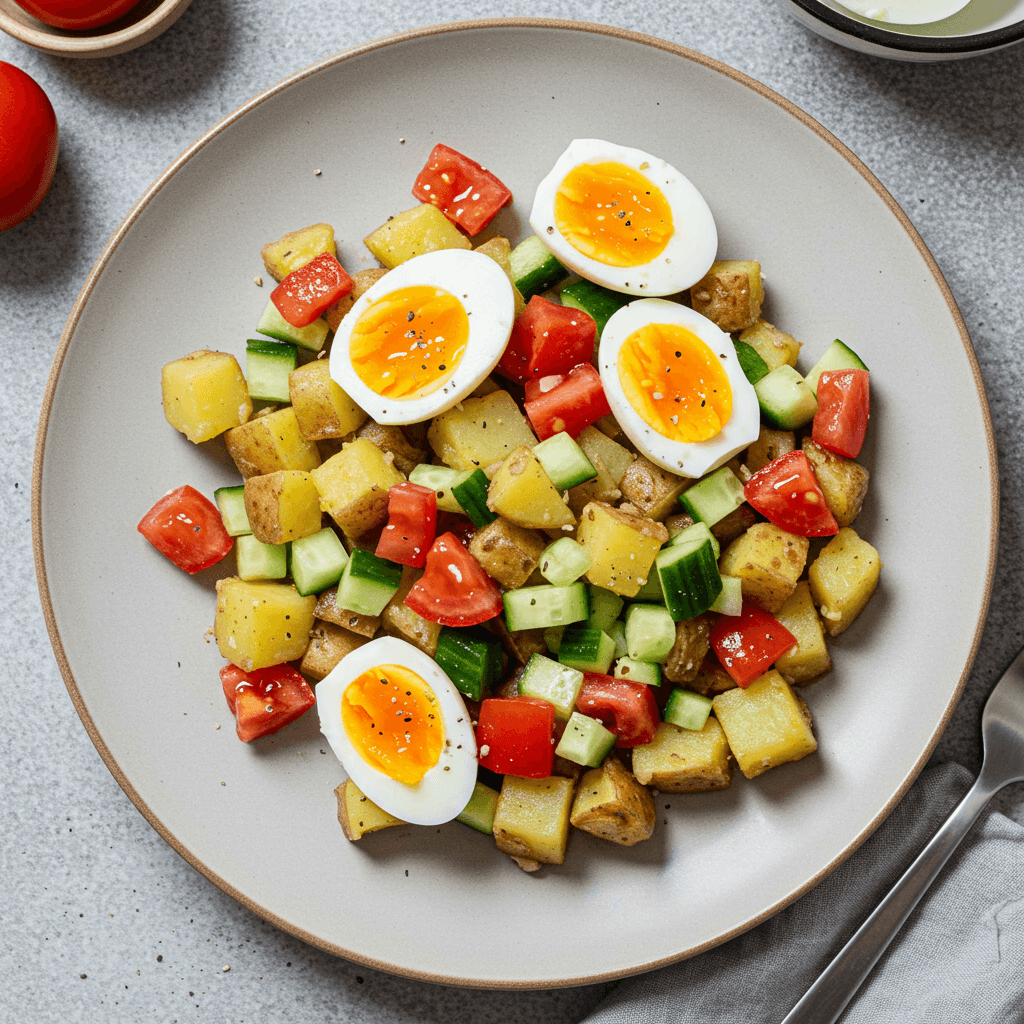 Simple Egg Potato Tomato Cucumber Lunch
