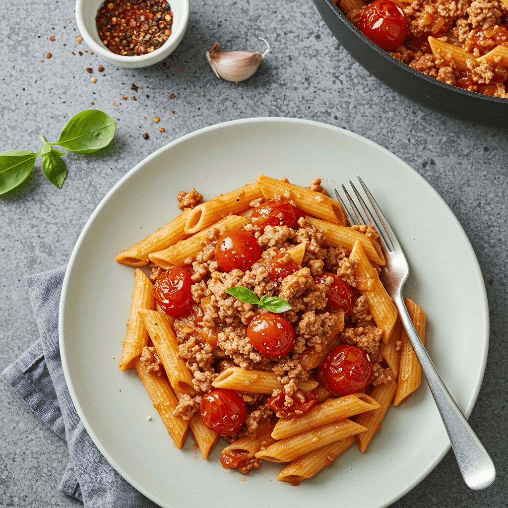 Simple Ground Meat and Fresh Tomato Pasta