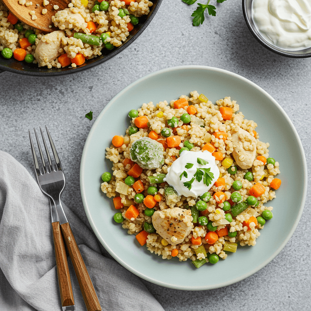 Vištiena su soromis ir daržovėmis kreminiame padaže